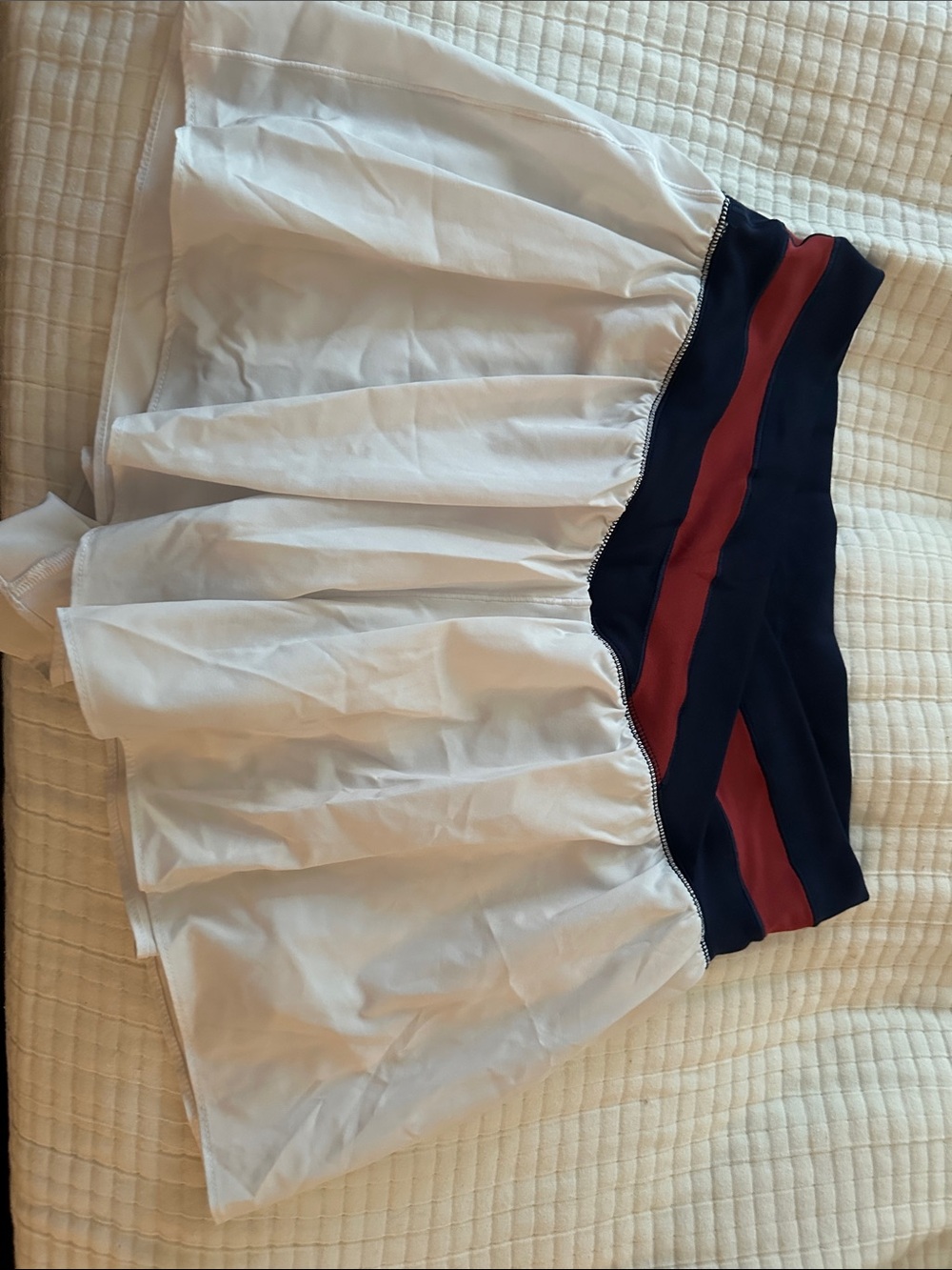 aerie White Athletic Skirt with Navy and Red Waistband